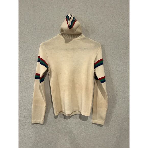 Meister Women's Size 34 Knit Wool Turtleneck Sweater Cream Stripes Sleeve - Picture 1 of 6